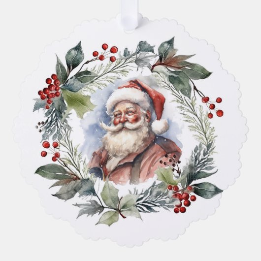 笑顔すてきサンタウォーター色クリスマスリース オーナメントカード (正面)