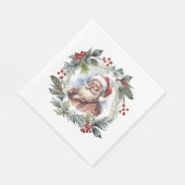 笑顔すてきサンタウォーター色クリスマスリース スタンダードランチョンナプキン (角)