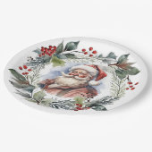 笑顔すてきサンタウォーター色クリスマスリース ペーパープレート (アングル)