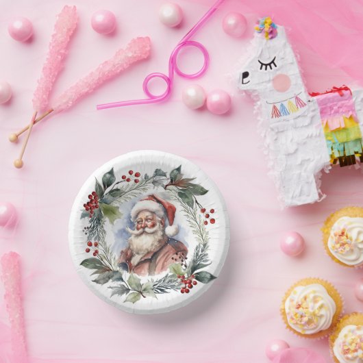 笑顔すてきサンタウォーター色クリスマスリース ペーパーボウル (パーティー)