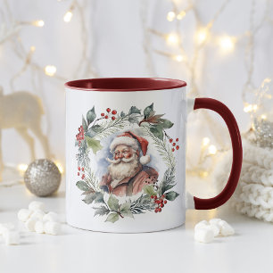 笑顔すてきサンタウォーター色クリスマスリース マグカップ