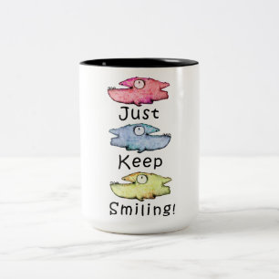 笑顔でいこう!色とりどりの歯のある魚 ツートーンマグカップ