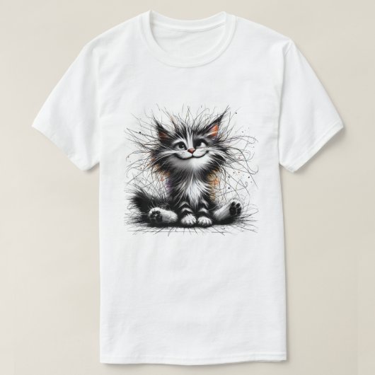 笑顔でかわいい猫デジタルアート Tシャツ (デザイン正面)