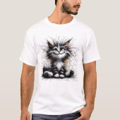 笑顔でかわいい猫デジタルアート Tシャツ (正面)