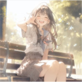 笑顔で3ピースJKシール|寿司娘 Seal GenerativeAI シール (正面)