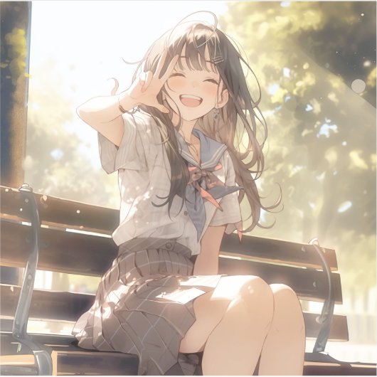 笑顔で3ピースJKシール|寿司娘 Seal GenerativeAI シール (正面)