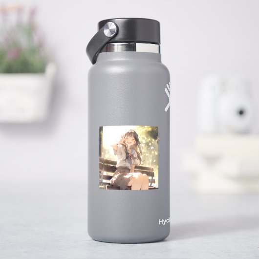笑顔で3ピースJKシール|寿司娘 Seal GenerativeAI シール (HydroFlask)