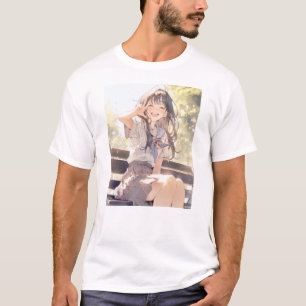 笑顔で3ピースJK Tシャツ|寿司娘 GenerativeAI Tシャツ