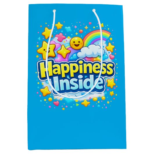 笑顔で、幸せは中にある ミディアムペーパーバッグ (正面)