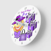笑顔とショッピング、買い物の時間 ラウンド壁時計 (傾斜)