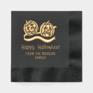 笑顔と困り顔のかぼちゃ ハッピーハロウィン 名前 箔ナプキン