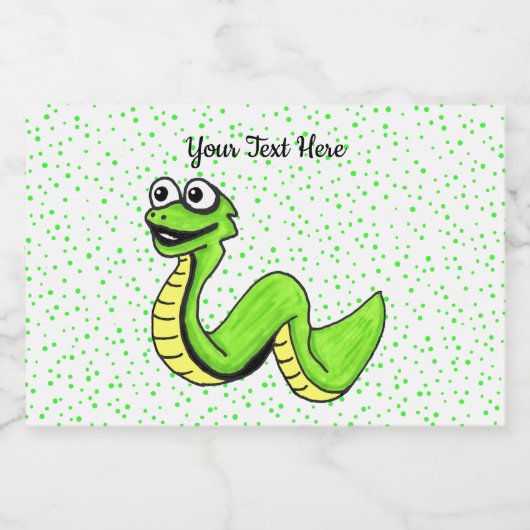 笑顔のおもしろい明るい緑のヘビの水玉模様 フードラベル (シングルラベル)