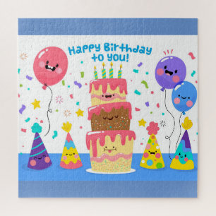 笑顔のお誕生日ケーキと風船 ジグソーパズル