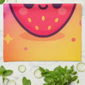 笑顔のかわいいストロベリーオンパステルグラデーションバック キッチンタオル (折り畳み)