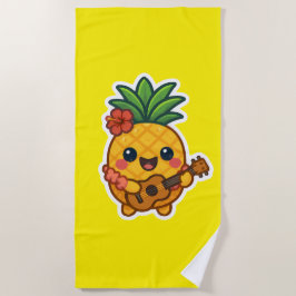 笑顔のかわいいパイナップル – トロピカル ビーチタオル