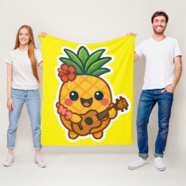 笑顔のかわいいパイナップル – トロピカル フリースブランケット