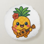 笑顔のかわいいパイナップル – トロピカル ラウンドクッション (裏面)