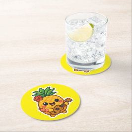 笑顔のかわいいパイナップル – トロピカル ラウンドペーパーコースター