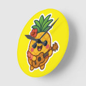 笑顔のかわいいパイナップル – トロピカル ラウンド壁時計 (傾斜)