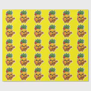 笑顔のかわいいパイナップル – トロピカル ラッピングペーパー