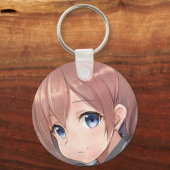 笑顔のアニメの女の子マンガ茶色の髪の青い目 キーホルダー (裏面)
