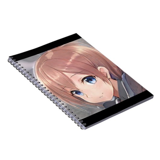 笑顔のアニメの女の子マンガ茶色の髪の青い目 ノートブック (右側)
