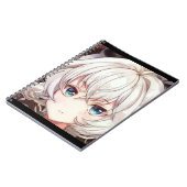 笑顔のアニメの女の子マンガ銀髪の緑の目 ノートブック (左側)