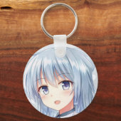 笑顔のアニメガール灰色の髪ラベンダーの目のマンガ キーホルダー (正面)