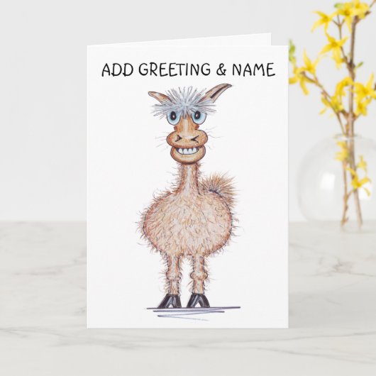 笑顔のアルパカ カード (黄色い花)