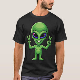 笑顔のエイリアン平和シンボル 面白い ユーモア かわいいUFO Tシャツ