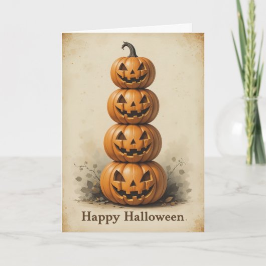 笑顔のカボチャのスタック明るいハロウィーンおもしろい カード (正面)