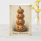 笑顔のカボチャのスタック明るいハロウィーンおもしろい カード (黄色い花)