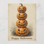 笑顔のカボチャのスタック明るいハロウィーンおもしろい ポストカード (正面)