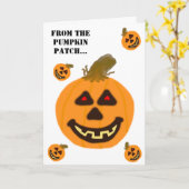 笑顔のカボチャのパッチハロウィンカード カード (黄色い花)