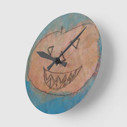 笑顔のカボチャ、ハロウィーンキッズ、アートウォーターカラー ラウンド壁時計 (傾斜)