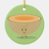 笑顔のカンタロープフルーツフードクリスマス セラミックオーナメント (正面)