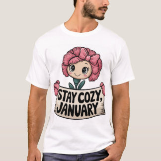 笑顔のカーネーション持つハートイラストレーション Tシャツ