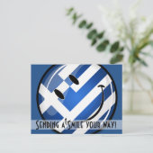 笑顔のギリシャ国旗 ポストカード (スタンド正面)