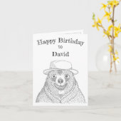 笑顔のクマ/パーソナライズされた誕生日カード カード (黄色い花)