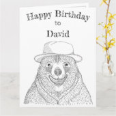 笑顔のクマ/パーソナライズされた誕生日カード カード (黄色い花)
