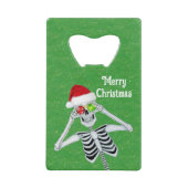 笑顔のクリスマススケルトンサンタハットオーナメントグリーン クレジットカード栓抜き (正面)