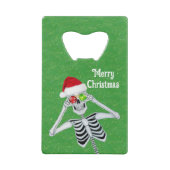 笑顔のクリスマススケルトンサンタハットオーナメントグリーン クレジットカード栓抜き (裏面)