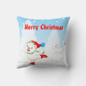 笑顔のクリスマスポーラーベアドイングアイススケートで滑る クッション (裏面)