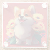 笑顔のコルギ犬と花 ガラスコースター (裏面)