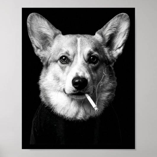 笑顔のコーギー犬の喫煙ミーム 喫煙犬 シガレット ポスター (正面)