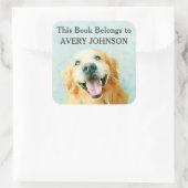 笑顔のゴールデンレトリバーの水彩蔵書票 スクエアシール (バッグ)