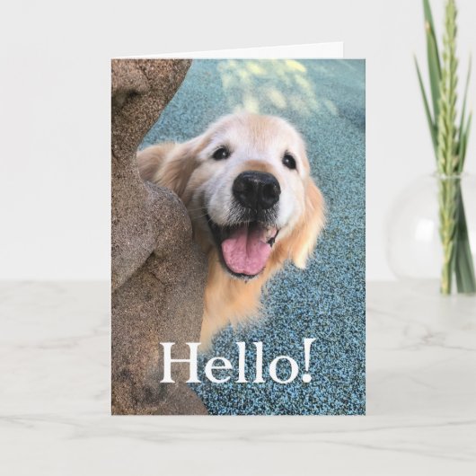 笑顔のゴールデンレトリバー犬が飛び出して言う カード (正面)