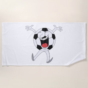 笑顔のサッカーボールマスコット ビーチタオル