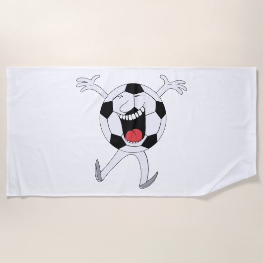 笑顔のサッカーボールマスコット ビーチタオル (正面)