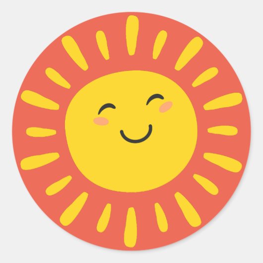 笑顔のサンシャインステッカー黄色オレンジ ラウンドシール (正面)